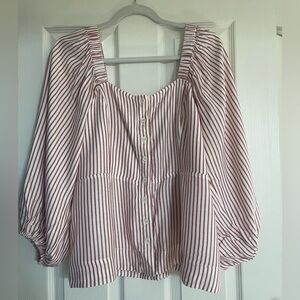 CAbi Red and White Striped Blouse